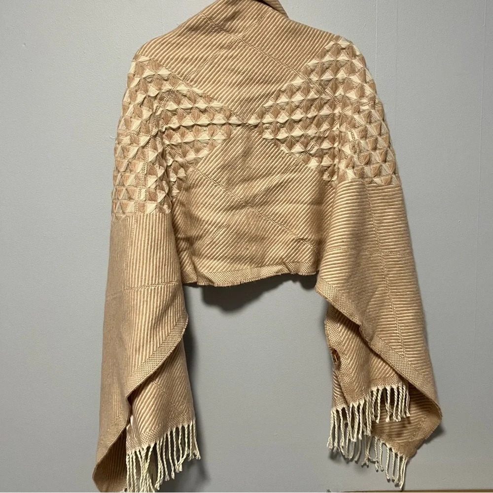 Blush Pink and White Tassel Fringe Scarf Shawl Diamond Pattern